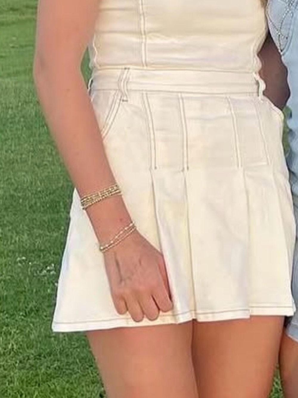 day + moon Cream Pleated dress